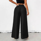 Women's high-waist drapey wide-leg casual pants with elastic drawstring in five colors, stylish and comfortable for everyday wear.