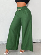Women's high-waist drapey wide-leg casual pants with elastic drawstring in five colors, from Plush Fashion Hub.