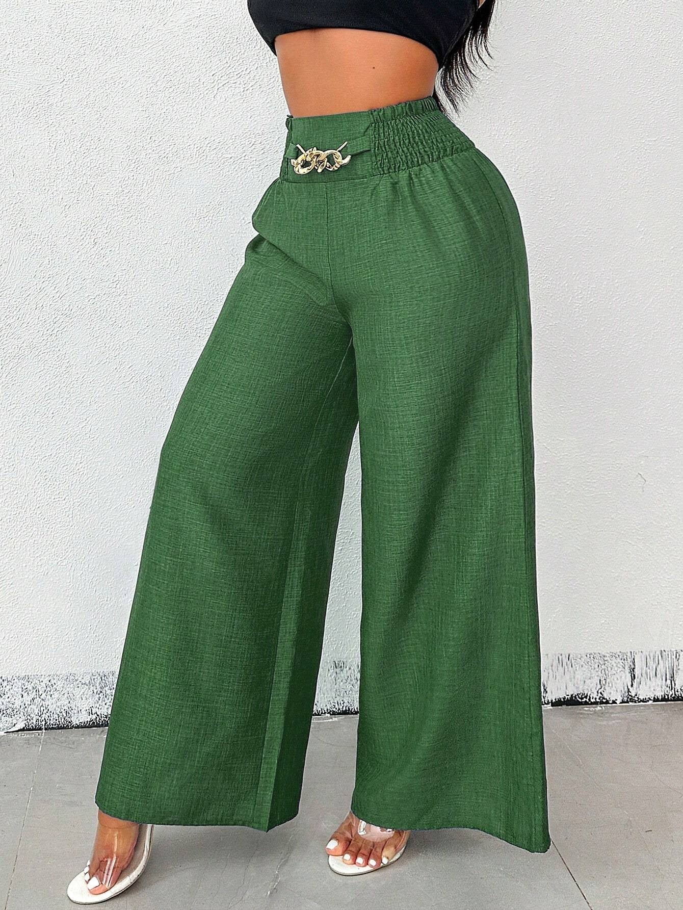Women's high-waist drapey wide-leg casual pants with elastic drawstring in five colors, from Plush Fashion Hub.