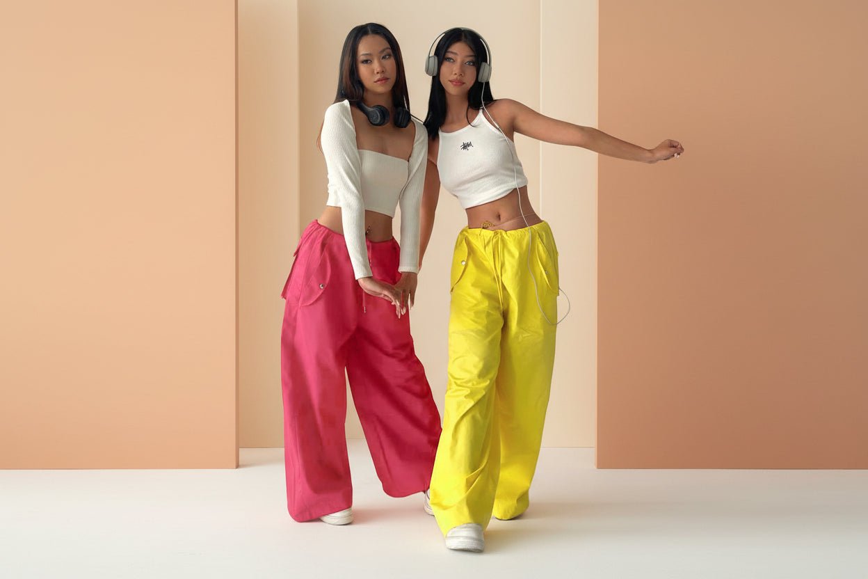 Women's high-waist lace-up straight-leg cargo pants in a loose fit, casualwear by Plush Fashion Hub, shown on a model.