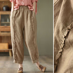 Women's high-waist solid-color harem capri pants by Plush Fashion Hub, casualwear with a relaxed fit and comfortable style.