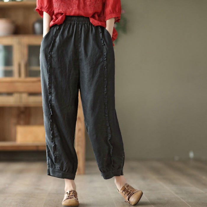 Women’s high-waist solid-color Capri harem pants in casualwear style, featuring a relaxed fit and comfortable design.