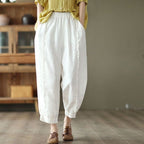 Women's high-waist solid-color harem capri pants by Plush Fashion Hub, casualwear with a relaxed fit and comfortable design.