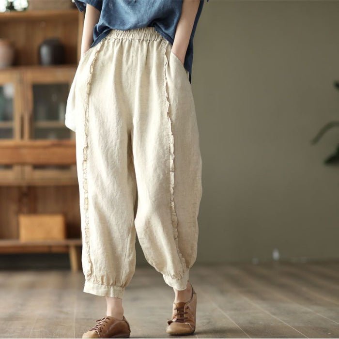 Women's high-waist solid-color Capri harem pants in casualwear style, featuring a relaxed fit and comfortable design from Plush Fashion Hub.