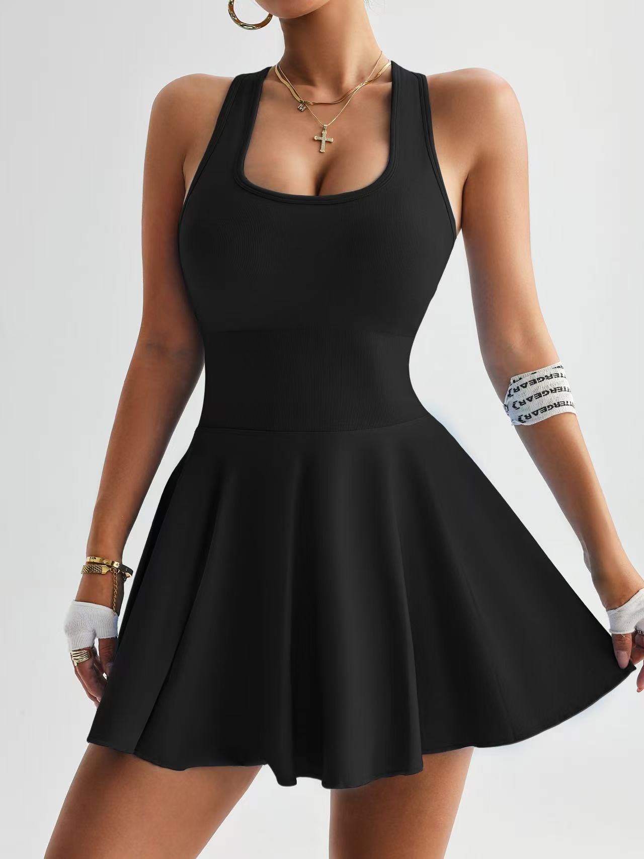 Women’s high waist yoga dress by Plush Fashion Hub, showcasing a comfortable casualwear style with a fitted high waist and sleeveless design.