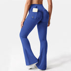 Black women's high-waisted cargo pocket workout leggings by Plush Fashion Hub, featuring a comfortable fit and functional pockets.
