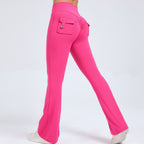 Black women's high-waisted cargo pocket workout leggings by Plush Fashion Hub, designed for casualwear and active comfort.
