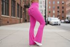 Black women's high-waisted cargo pocket workout leggings from Plush Fashion Hub, featuring a comfortable casualwear design.