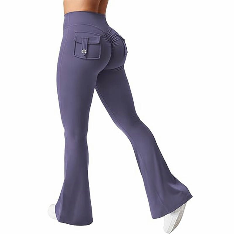 Black women's high-waisted cargo pocket workout leggings from Plush Fashion Hub, designed for casual wear and active lifestyles.