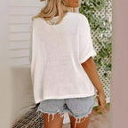 Women's hollow-out drop-shoulder loose knit top from Plush Fashion Hub, casualwear with airy, relaxed style and lightweight knit fabric.
