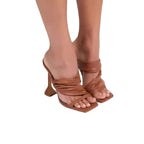 Large women's high heel stiletto slippers with square toe in gold, stylish and comfortable from Plush Fashion Hub.