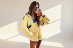 Women's long-sleeve contrast color 2-piece casualwear set with top and cropped pants by Plush Fashion Hub