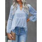 Women’s long-sleeve V-neck business casual blouse by Plush Fashion Hub, featuring a sleek design and comfortable fit.