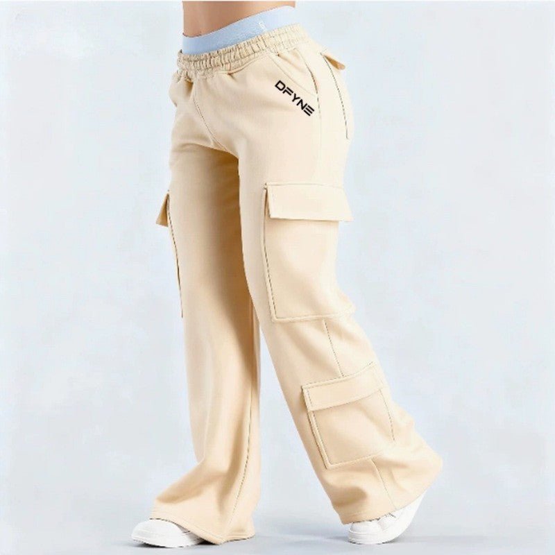 Women's loose-fit casual pants with pockets by Plush Fashion Hub, solid two-tone color, comfortable and stylish for everyday wear.