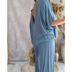 Women’s lounge set with wide-leg pants by Plush Fashion Hub, featuring a comfortable casualwear outfit in soft fabric.