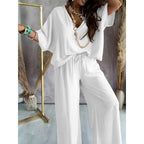 Women’s lounge set with wide-leg pants from Plush Fashion Hub, featuring a comfortable casualwear look and relaxed fit.