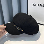Women’s octagonal newsboy beret by Plush Fashion Hub, stylish hat with a classic design, shown in a neutral color.