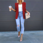 Women’s open-front casual blazer by Plush Fashion Hub, lightweight with long sleeves, tailored fit, and versatile style.