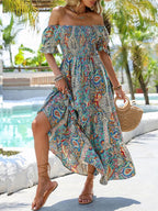 Women’s paisley one-shoulder maxi dress by Plush Fashion Hub, casualwear, flowing fabric with a stylish shoulder design.