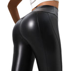 Women’s patchwork leather pants by Plush Fashion Hub, designed for running, fitness, and yoga, featuring stylish casualwear.