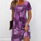 Plus size denim-look short sleeve dress by Plush Fashion Hub featuring digital print casualwear for women.