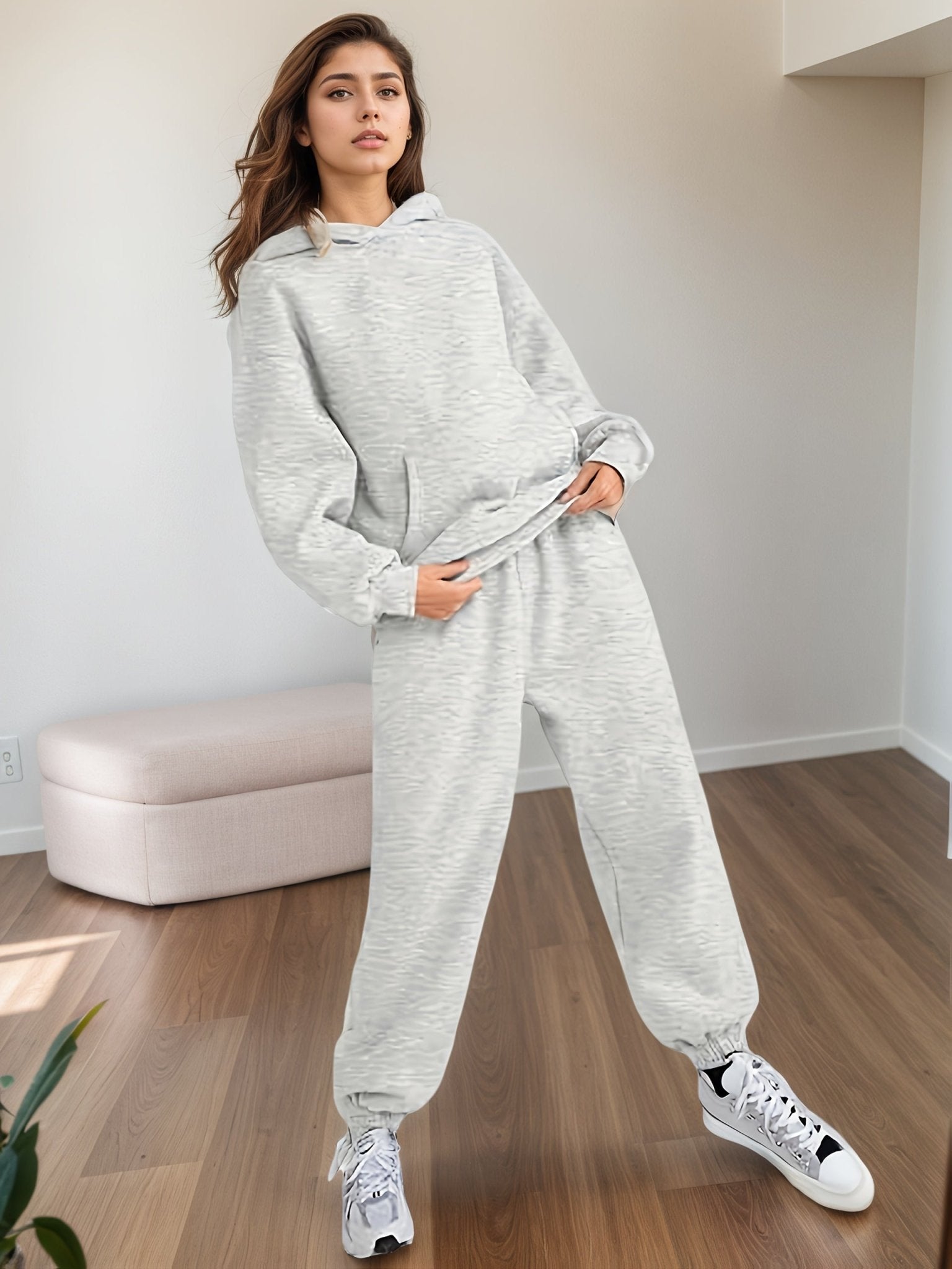 Plus size women's lounge set with oversized hoodie and baggy sweatpants from Plush Fashion Hub, casualwear for comfortable style.