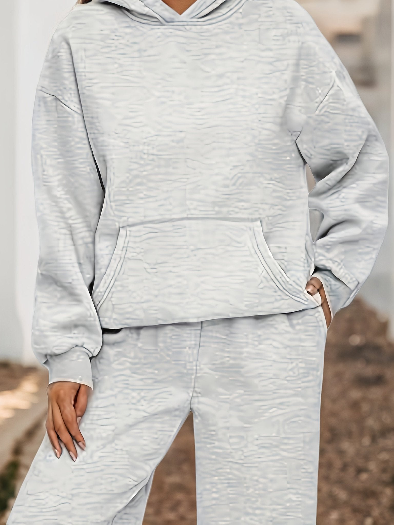 Plus size women's lounge set with oversized hoodie and baggy sweatpants from Plush Fashion Hub, casualwear for relaxed comfort.