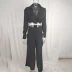 Women's plus size wide-leg elegant pant set by Plush Fashion Hub, featuring a stylish casualwear ensemble with flowing pants and a matching top.