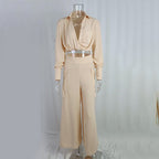 Women's plus size wide-leg elegant pant set by Plush Fashion Hub, casualwear with flowing pants and matching top, stylish and comfortable.