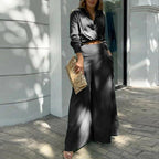 Plus size women's elegant wide-leg pant set by Plush Fashion Hub, casualwear with flowing, stylish pants and matching top.