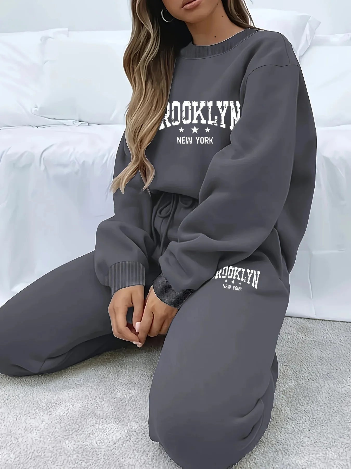 Women's plush hoodie and pants set from Plush Fashion Hub, cozy winter tracksuit with soft, comfortable fabric and relaxed fit.