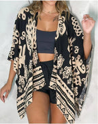Women's printed cardigan top with drop shoulder sleeves, casualwear by Plush Fashion Hub, showcasing a stylish, relaxed fit.