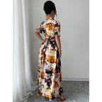 Women's printed puff sleeve dress with blouse collar and cross-tie waist, casualwear by Plush Fashion Hub