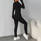 Women’s ribbed knit long-sleeve tee and pants lounge set by Plush Fashion Hub, casualwear with a comfortable, relaxed fit.