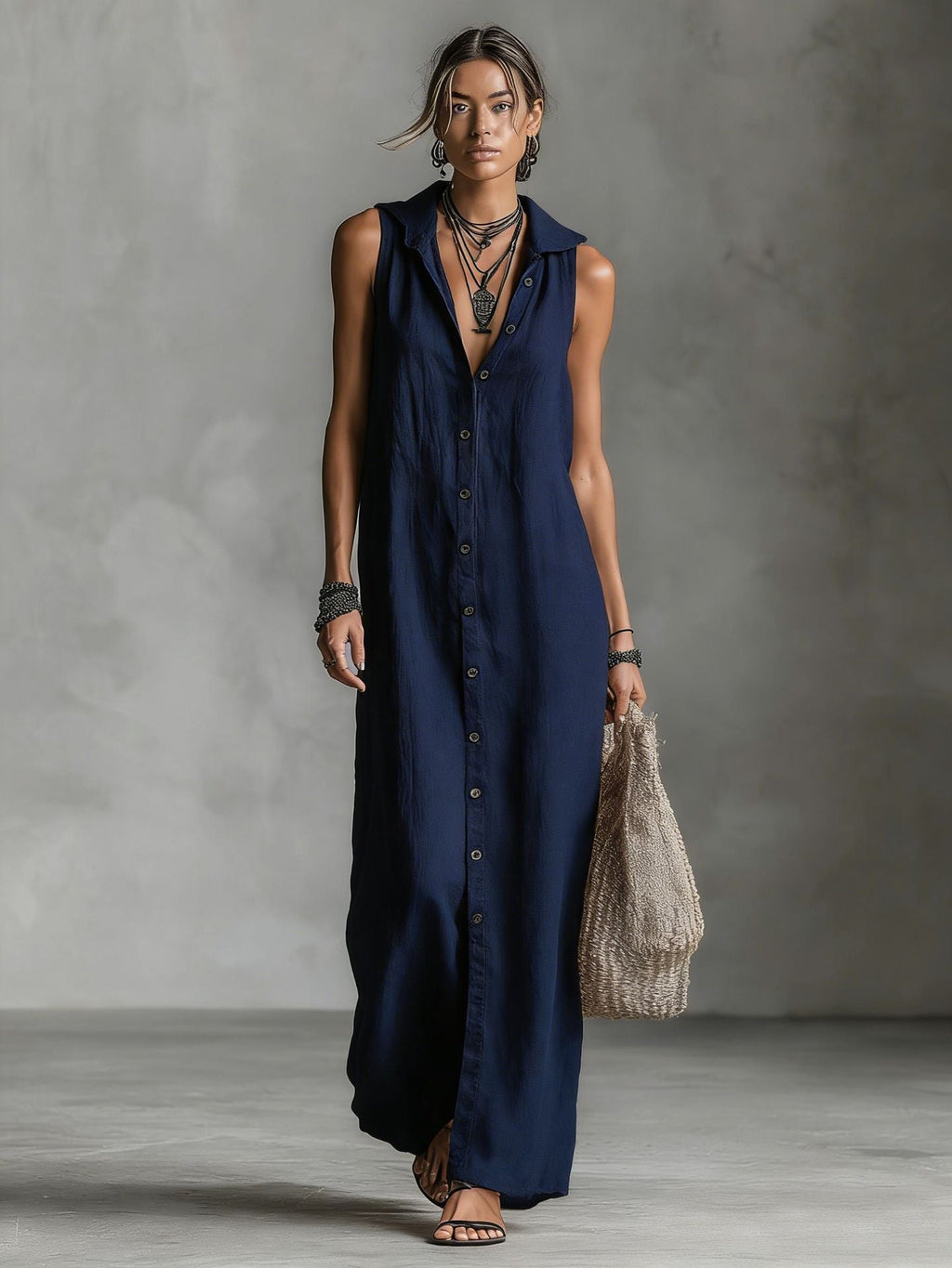 Women's sleeveless deep V-neck hooded loose maxi dress by Plush Fashion Hub, available in 6 colors and sizes XS to 3XL.