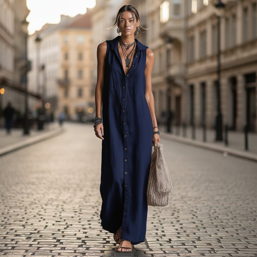 Women's sleeveless deep V-neck hooded loose maxi dress by Plush Fashion Hub, available in 6 colors and sizes XS to 3XL.
