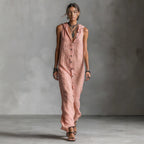 Women’s sleeveless deep V-neck hooded loose maxi dress by Plush Fashion Hub in six colors, available in XS to 3XL.