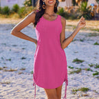 Women's sleeveless drawstring hollow-out mini dress by Plush Fashion Hub, featuring casual style and lightweight fabric.