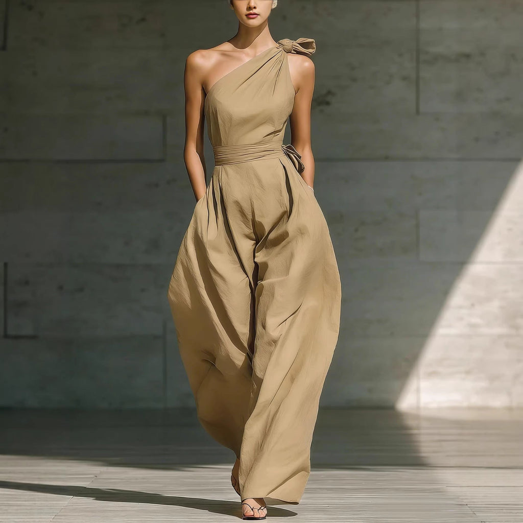 Women's sleeveless halter neck cinched waist slim jumpsuit in six colors, from Plush Fashion Hub, available in sizes S to 2XL.