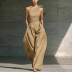 Women's sleeveless halter neck cinched waist slim jumpsuit in six colors, from Plush Fashion Hub, available in sizes S to 2XL.