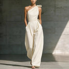 Women's sleeveless halter neck cinched waist slim jumpsuit by Plush Fashion Hub in 6 colors, available in sizes S to 2XL.