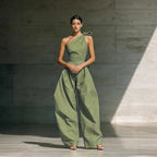 Women's sleeveless halter neck cinched waist slim jumpsuit in six colors, available in sizes S to 2XL, by Plush Fashion Hub.