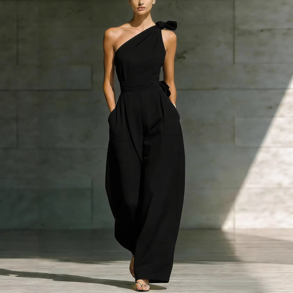 Women's sleeveless halter neck cinched waist slim jumpsuit by Plush Fashion Hub, available in 6 colors, size S to 2XL.