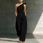 Women's sleeveless halter neck cinched waist slim jumpsuit by Plush Fashion Hub, available in 6 colors, size S to 2XL.