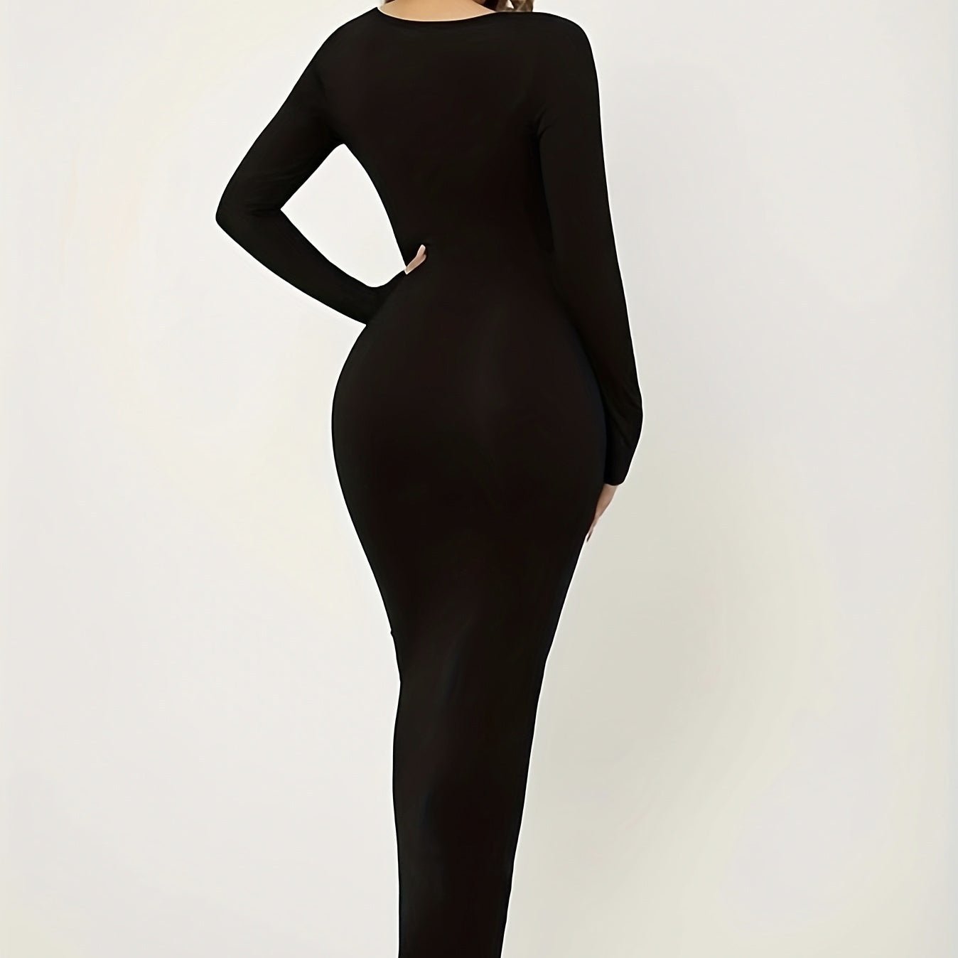 Women’s slim-fit hip-hugging bodycon dress by Plush Fashion Hub, showcasing a sleek, stylish casualwear look with fitted silhouette.