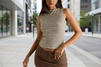 Women’s slim fit striped vest top by Plush Fashion Hub, casualwear style with a fitted silhouette and stylish vertical stripes.