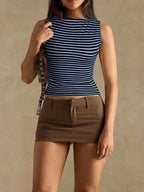 Women’s slim fit striped vest top by Plush Fashion Hub, casualwear style, featuring a fitted silhouette and classic stripe pattern.