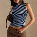 Women’s slim fit striped vest top by Plush Fashion Hub, casualwear with a fitted silhouette and stylish vertical stripes.