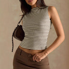 Women’s slim fit striped vest top by Plush Fashion Hub, casualwear style, featuring a fitted design with colorful vertical stripes.