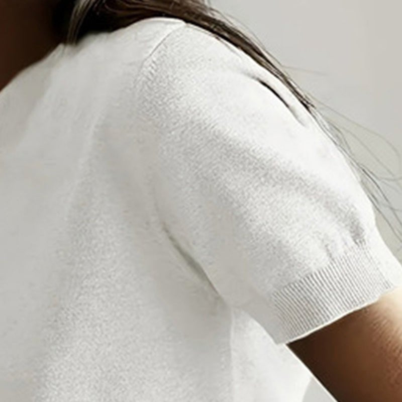 Women’s soft stretch minimalist T-shirt in casualwear, featuring a slim fit design by Plush Fashion Hub.